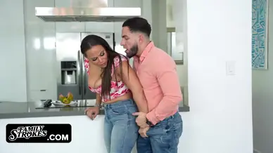 Lucky young stud pounds big titted latina aunty while her husband is not watching